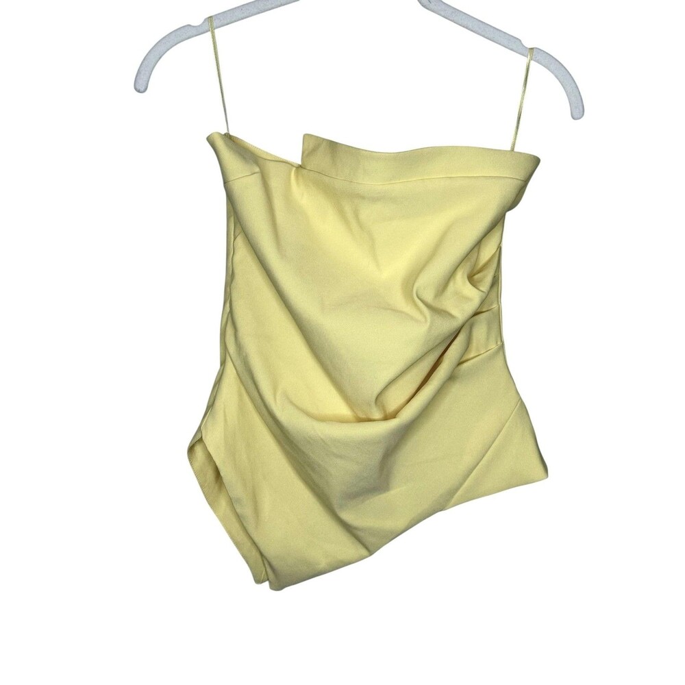Zara Camisole Top Womens Medium Yellow Asymmetrical Draped Square Neck Tank